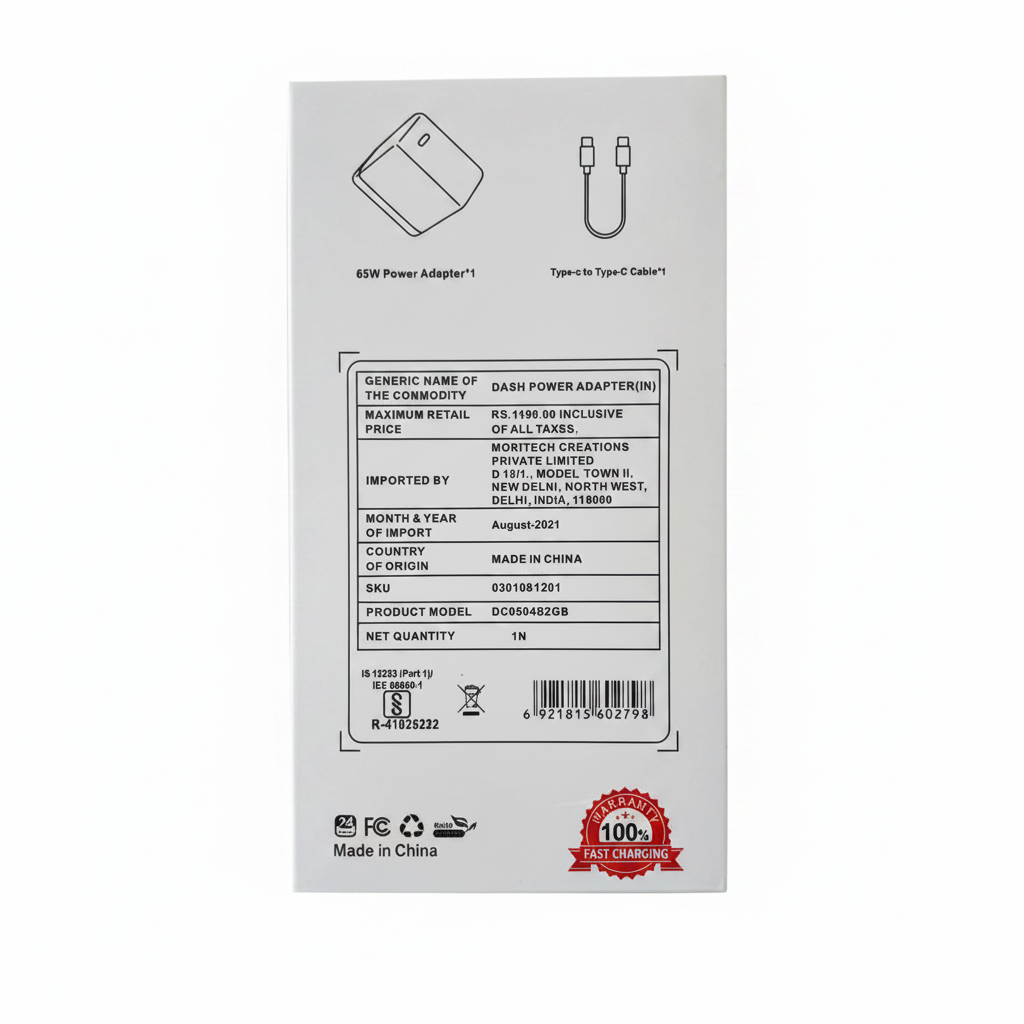 OnePlus Warp Charge 65 Power Adapter + SUPERVOOC Type-C to Type-C Cable