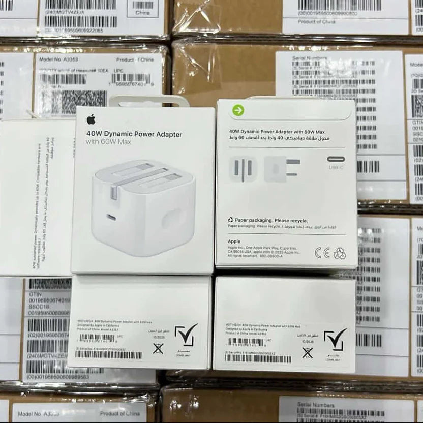Apple 40W Dynamic Fast Charging Adapter Pakistan 3-Pin (UK Variant) – 60W Max