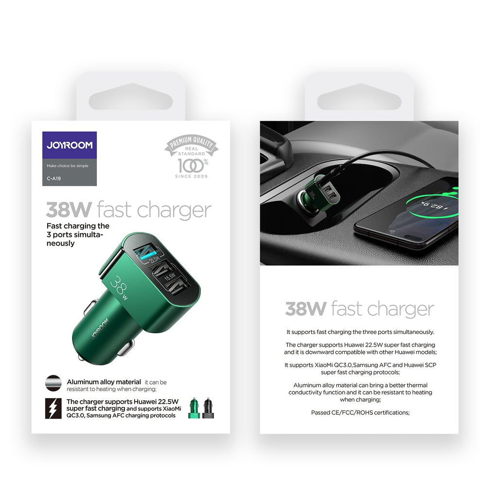 Joyroom 38W 3-Port Fast Car Charger Pakistan – C-A19